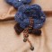 Broche Fleur Mohair et Perles - Bleu/Marron